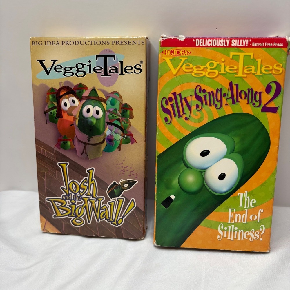 VeggieTales VHS Lot-Josh and the Big Wall\Silly Sing-Along 2 Big Idea Kids Tapes